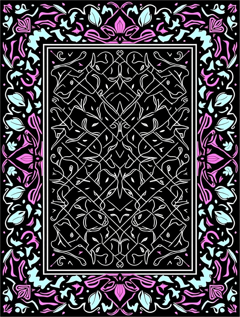 Bold Floral Vines Geometric Pattern Rug