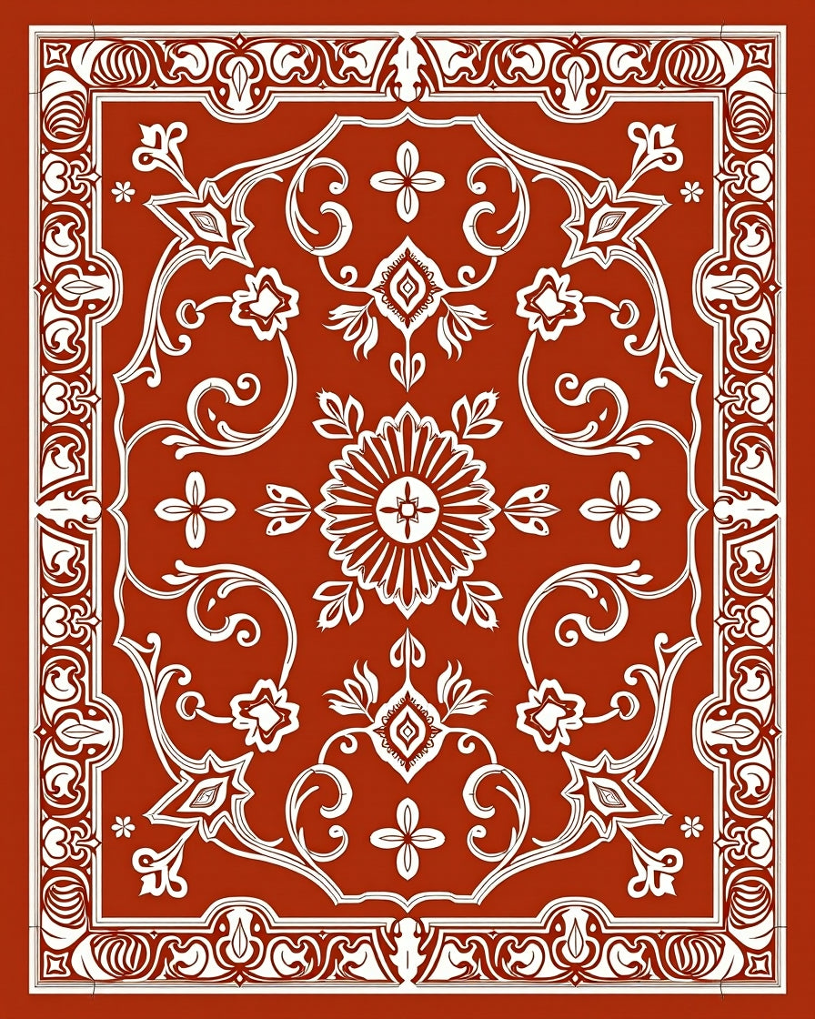 Terracotta Medallion Floral Swirl Design Rug