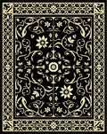 Black Cream Floral Scrollwork Rug