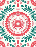 Coral Teal Floral Sunburst Design Rug