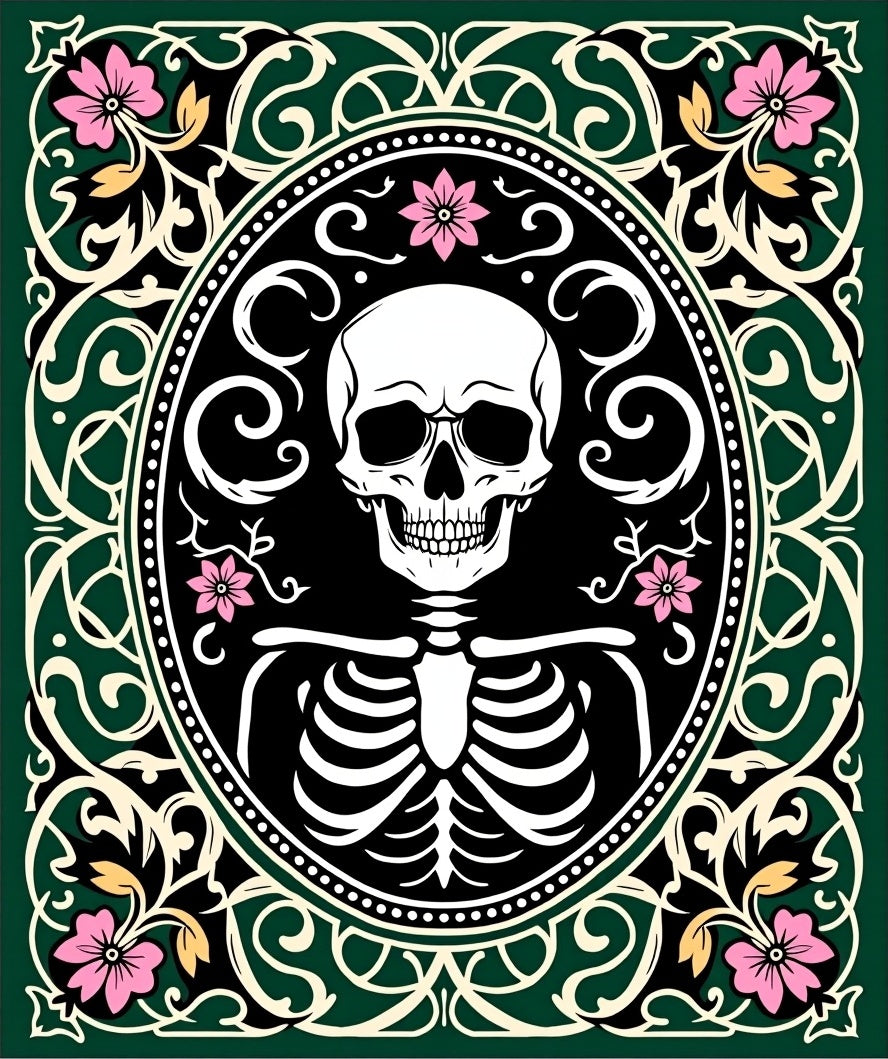 Dark Floral Skeleton Oval Design Rug