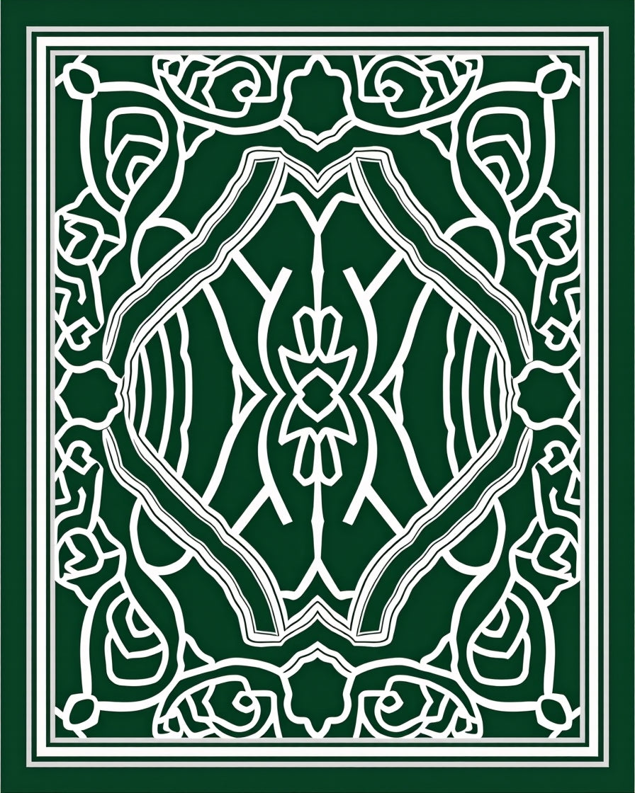 Dark Green White Classic Scroll Pattern Rug