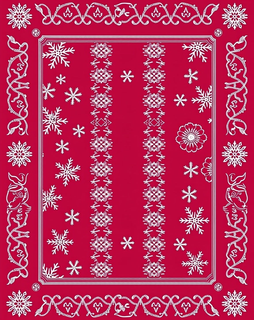 Classic Snowflake Patterned Red Rug