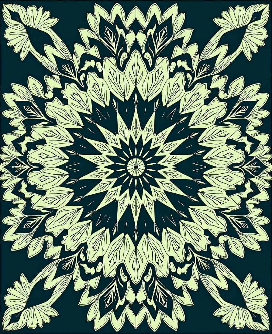 Floral Mandala Design With Leaf Motifs Rug