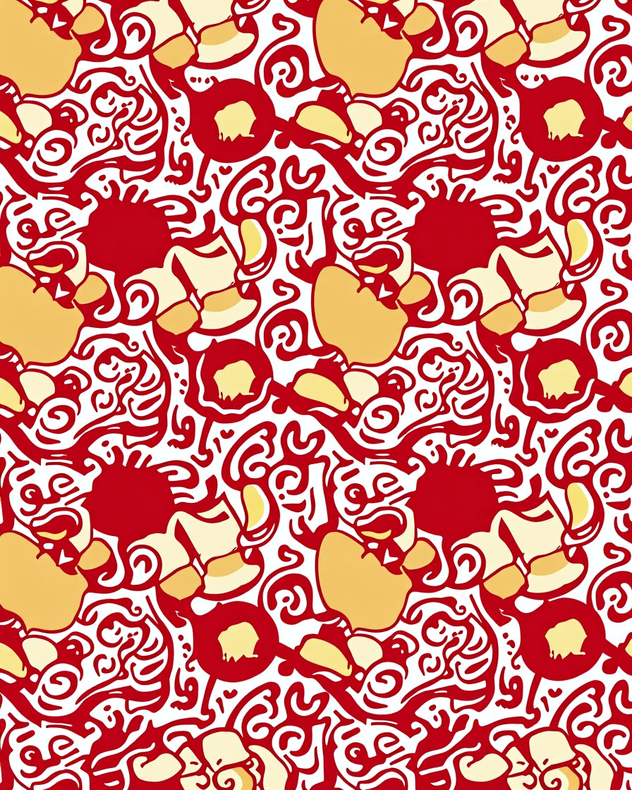 Red Yellow Swirl Paisley Pattern Rug