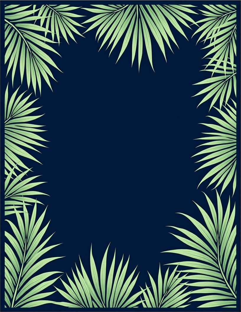 Tropical Palm Leaf Border Design Rug