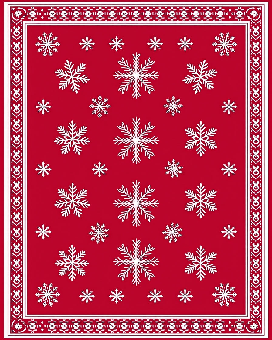 Crimson Snowfall Winter Scene Rug