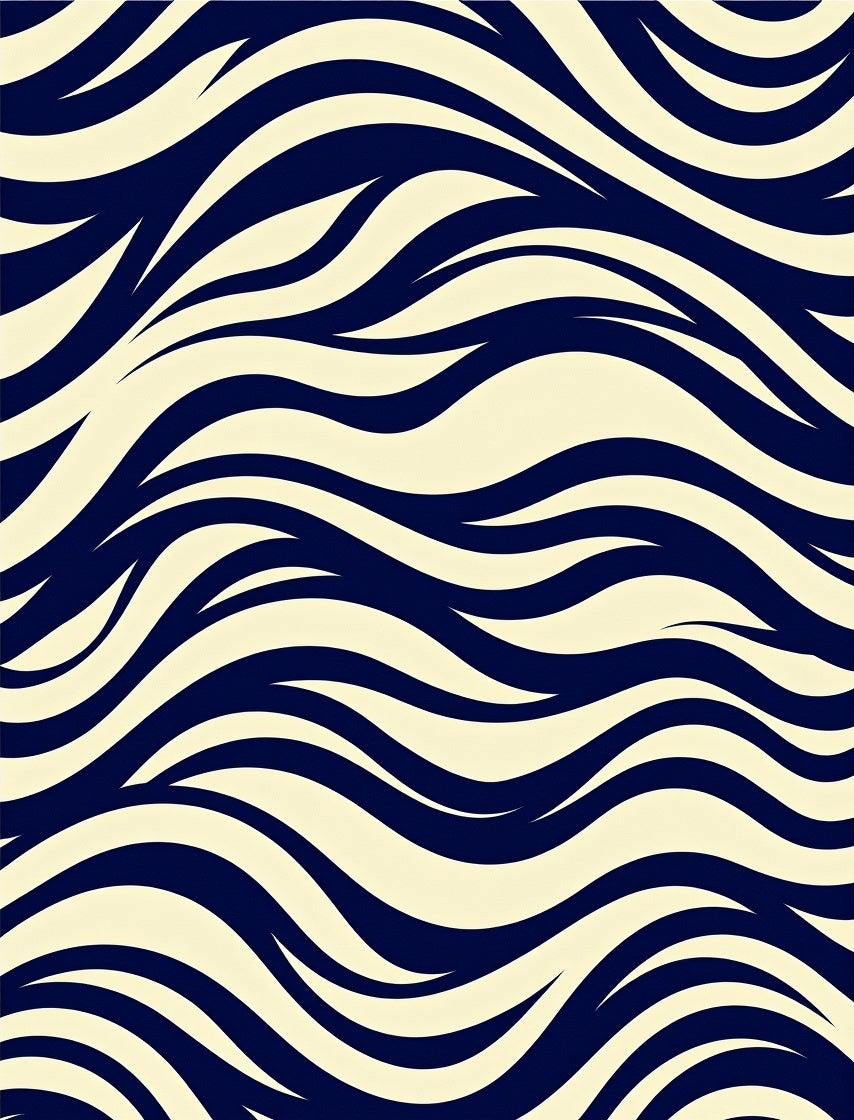 Navy Cream Wave Pattern Design Rug