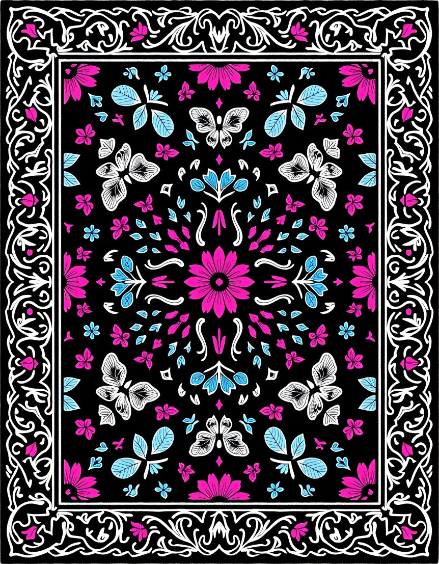 Bold Floral Butterfly Patterned Rug
