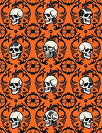 Orange Black Skulls Patterned Gothic Rug