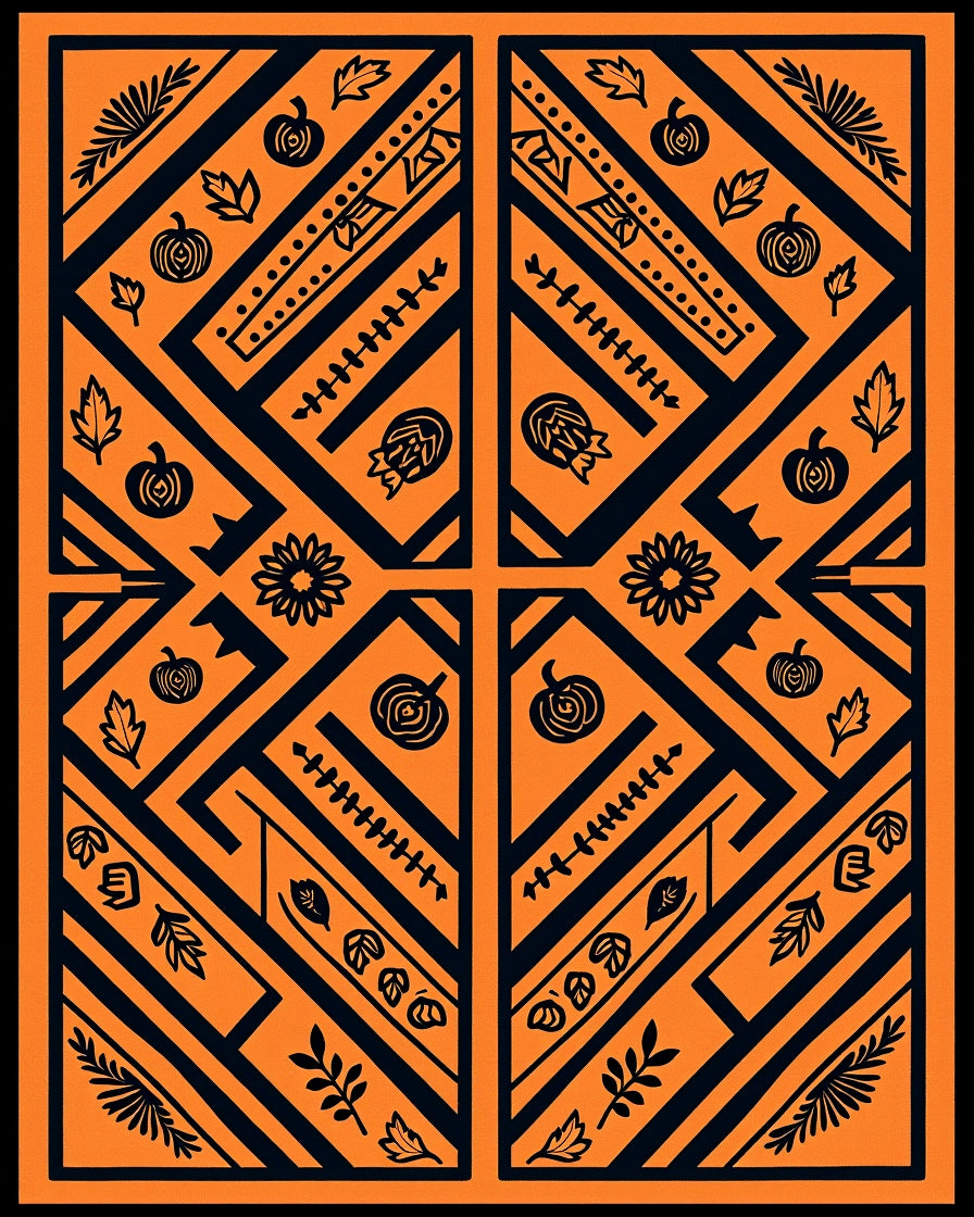 Bold Orange Black Geometric Floral Pattern Rug