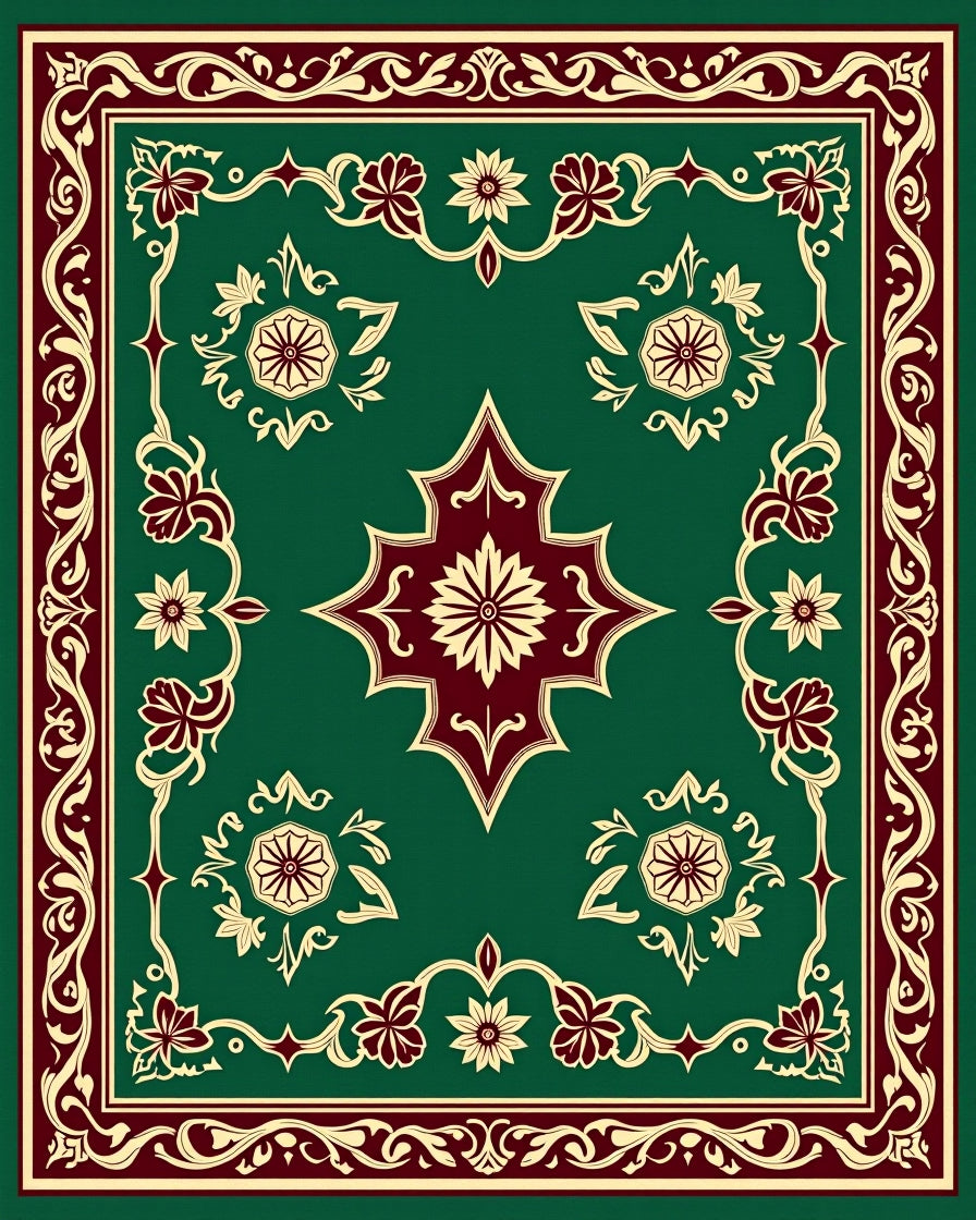 Elegant Floral Medallion Border Design Rug