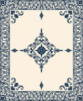 Ornate Dark Blue Floral Scroll Medallion Rug