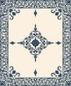 Ornate Dark Blue Floral Scroll Medallion Rug