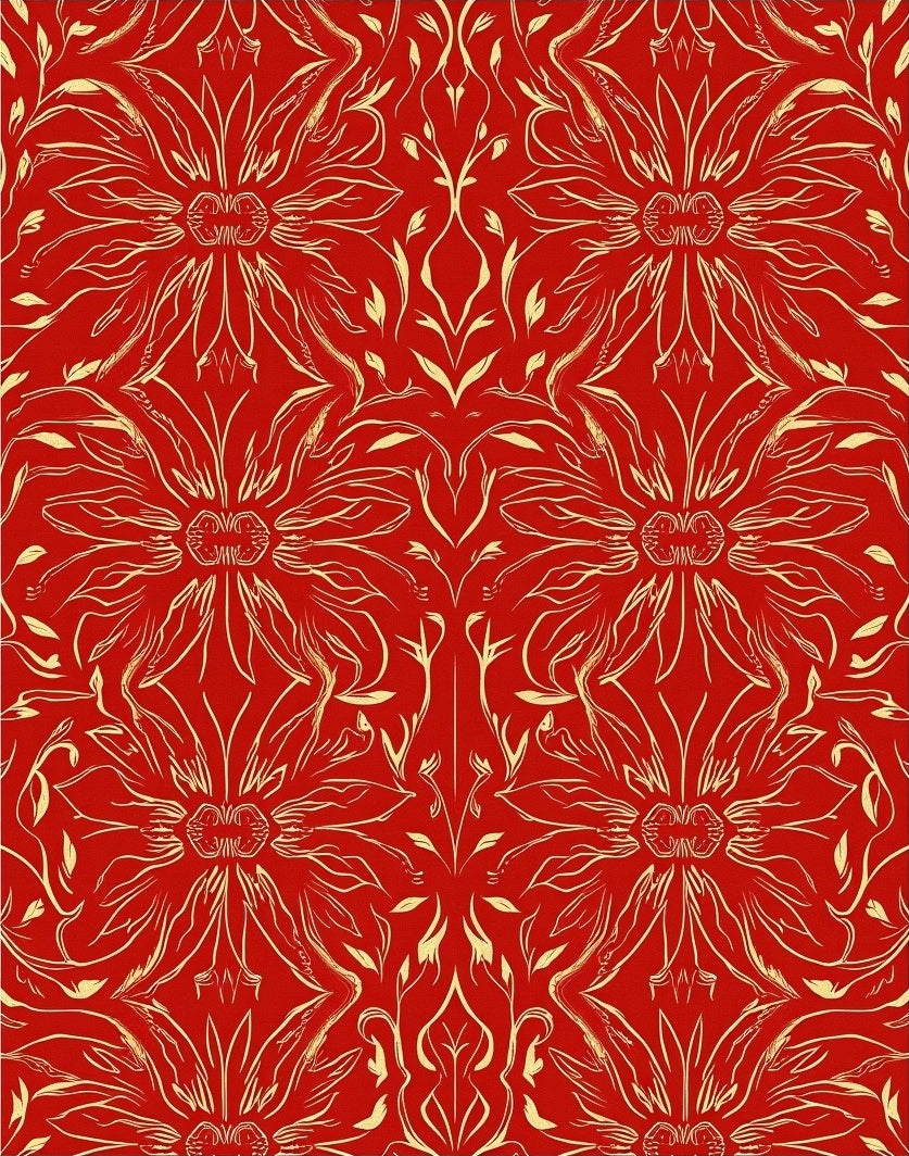 Ornate Red Gold Floral Pattern Rug