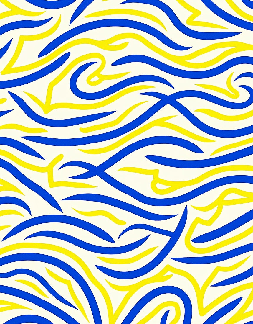 Intertwined Wavy Blue Yellow Strokes Rug