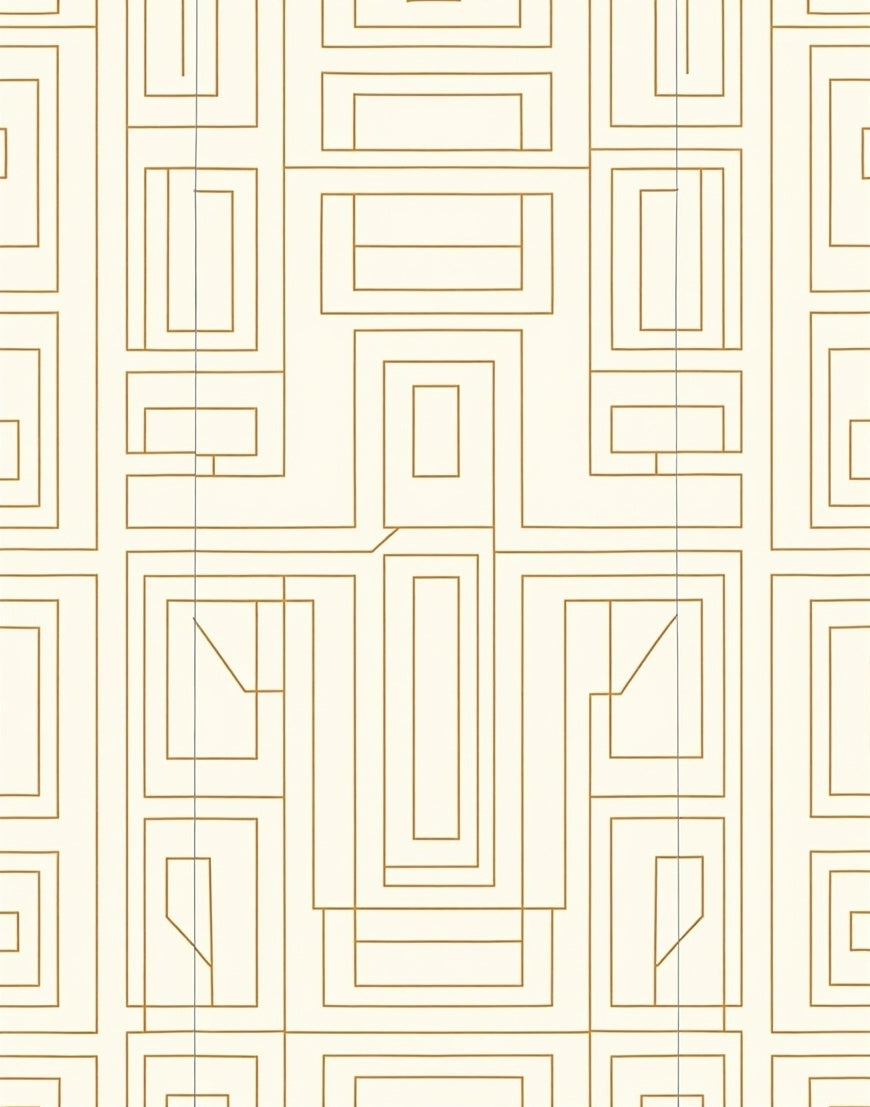 Golden Maze Lines Geometric Pattern Rug