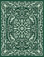 Emerald Green Floral Medallion Symmetry Rug