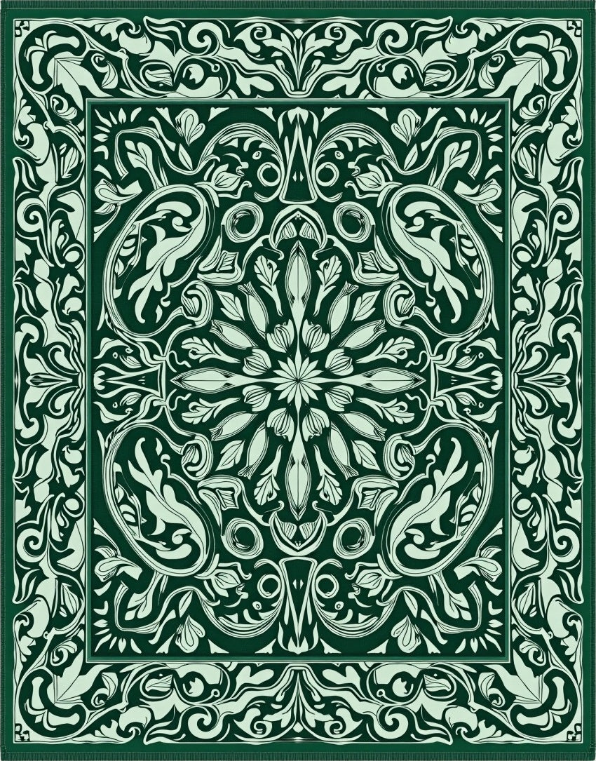 Emerald Green Floral Medallion Symmetry Rug