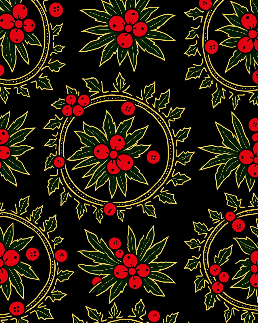 Festive Holly Berry Round Pattern Rug