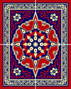 Bold Red Blue Floral Mandala Rug