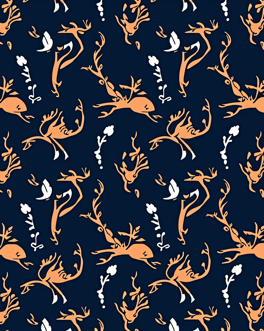 Whimsical Orange Deer Floral Swirl Rug