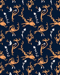 Whimsical Orange Deer Floral Swirl Rug