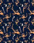 Whimsical Orange Deer Floral Swirl Rug