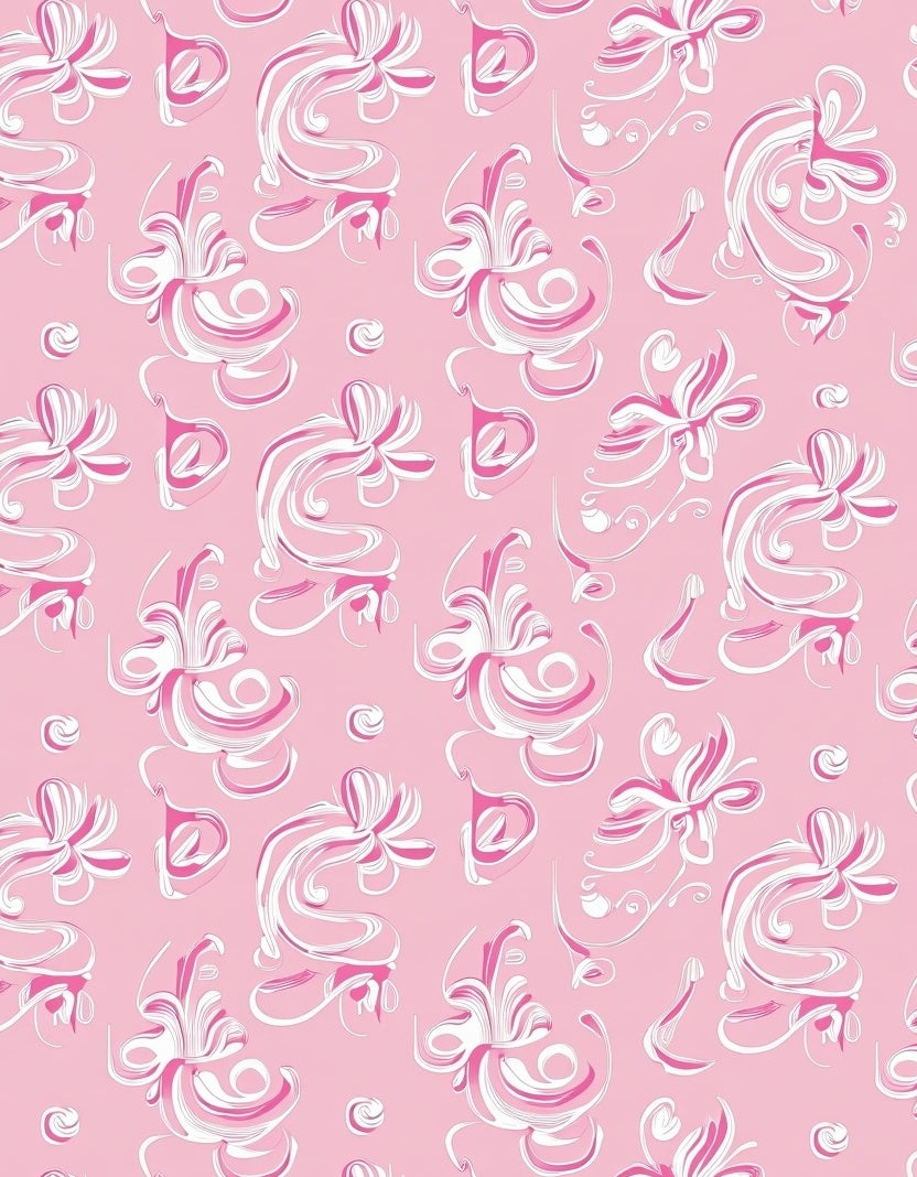 Pink White Swirl Floral Art Nouveau Rug