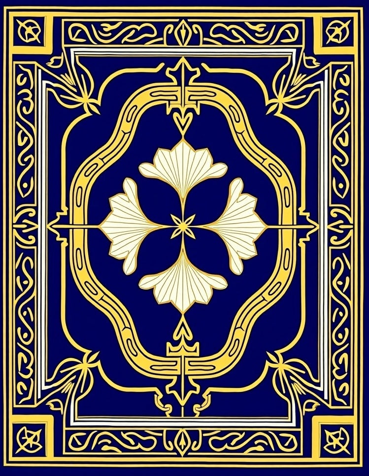 Ornate Blue And Gold Floral Design Rug