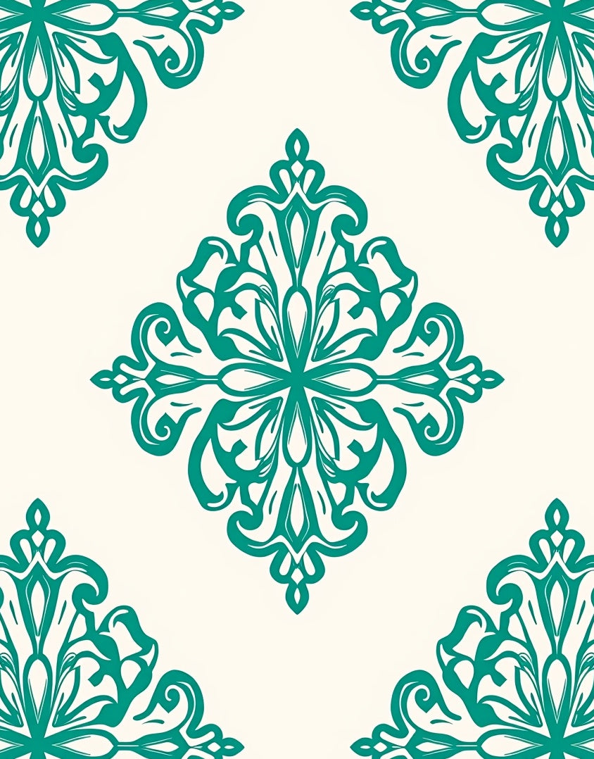 Classic Teal Floral Medallion Pattern Rug