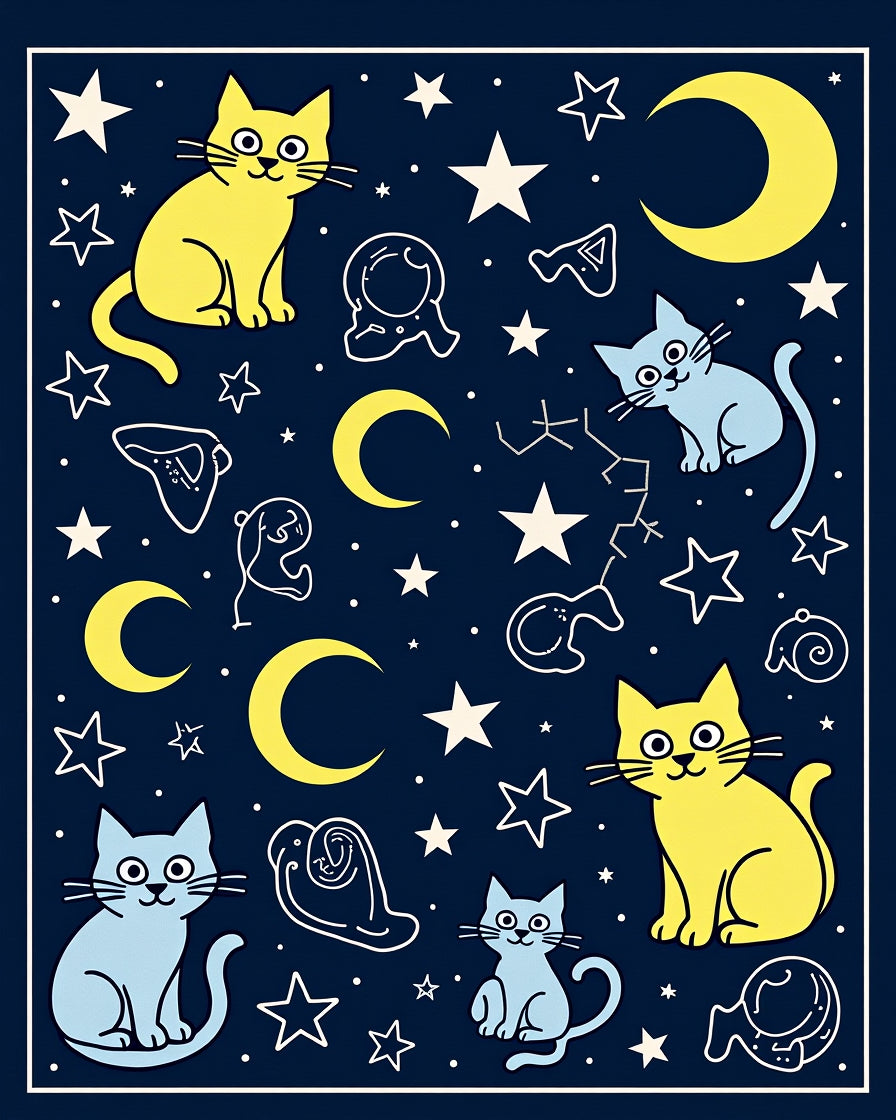 Whimsical Cat Moon Patterned Rug