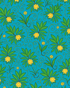 Turquoise With Green Yellow Floral Swirls Rug