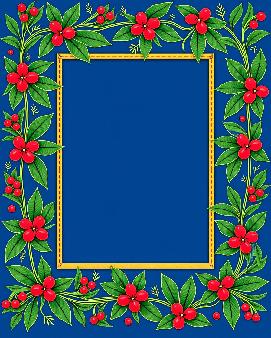 Bold Red Floral Vine Border Design Rug