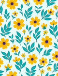Yellow Floral Teal Leaf Pattern Rug