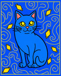 Whimsical Blue Cat Yellow Elements Rug