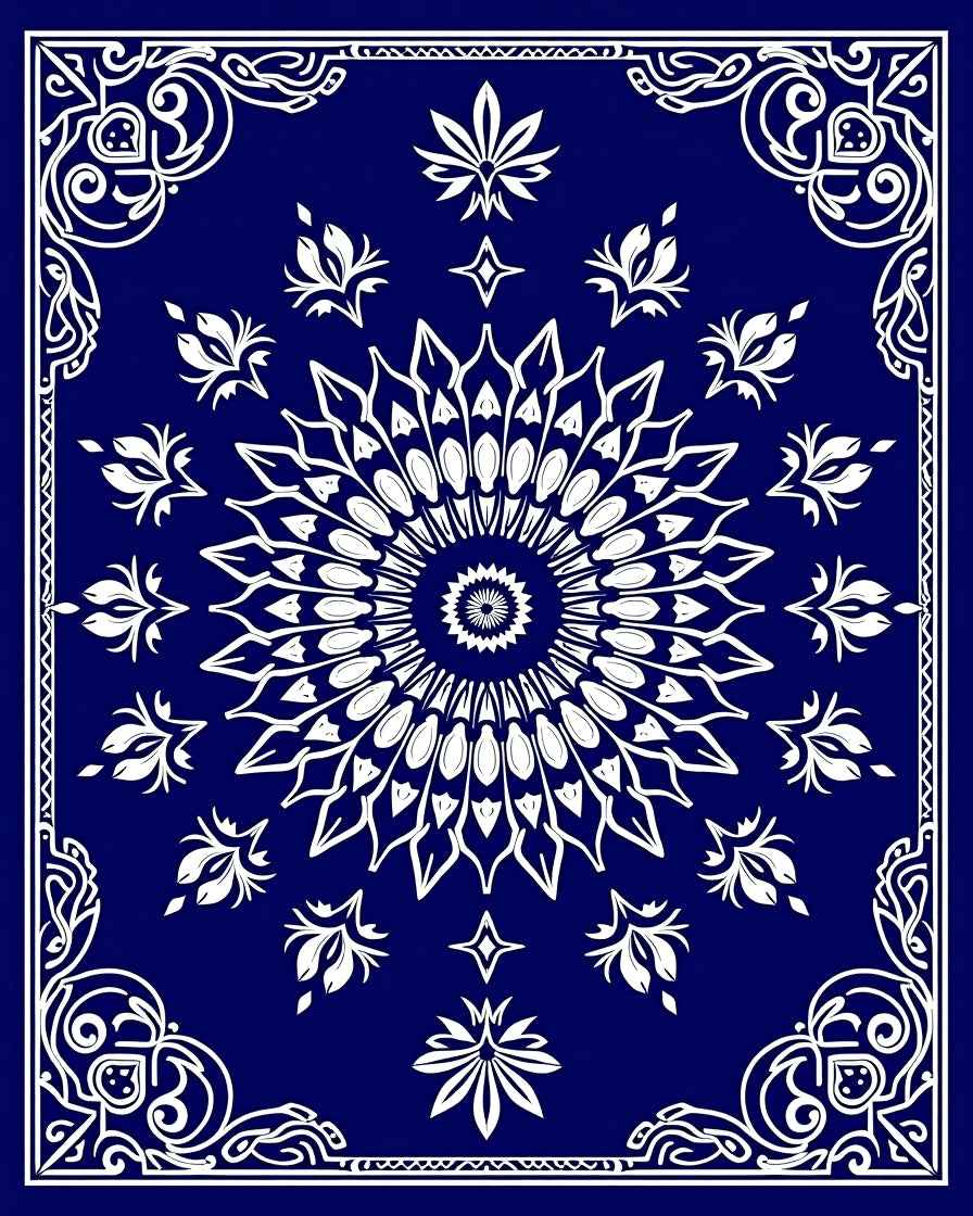 Mandala Floral Deep Blue Ornamental Design Rug