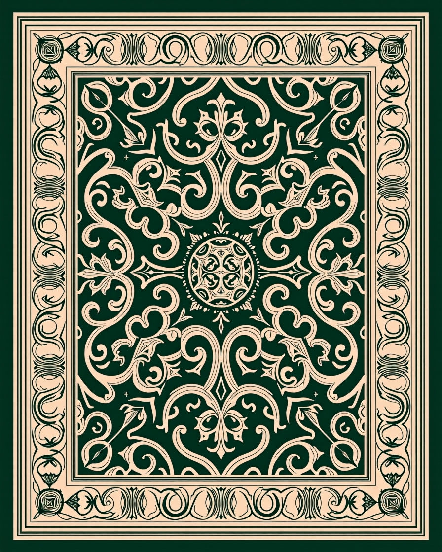 Ornate Scrollwork Geometric Ornament Design Rug
