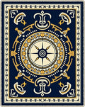 Nautical Compass Traditional Deep Blue Rug