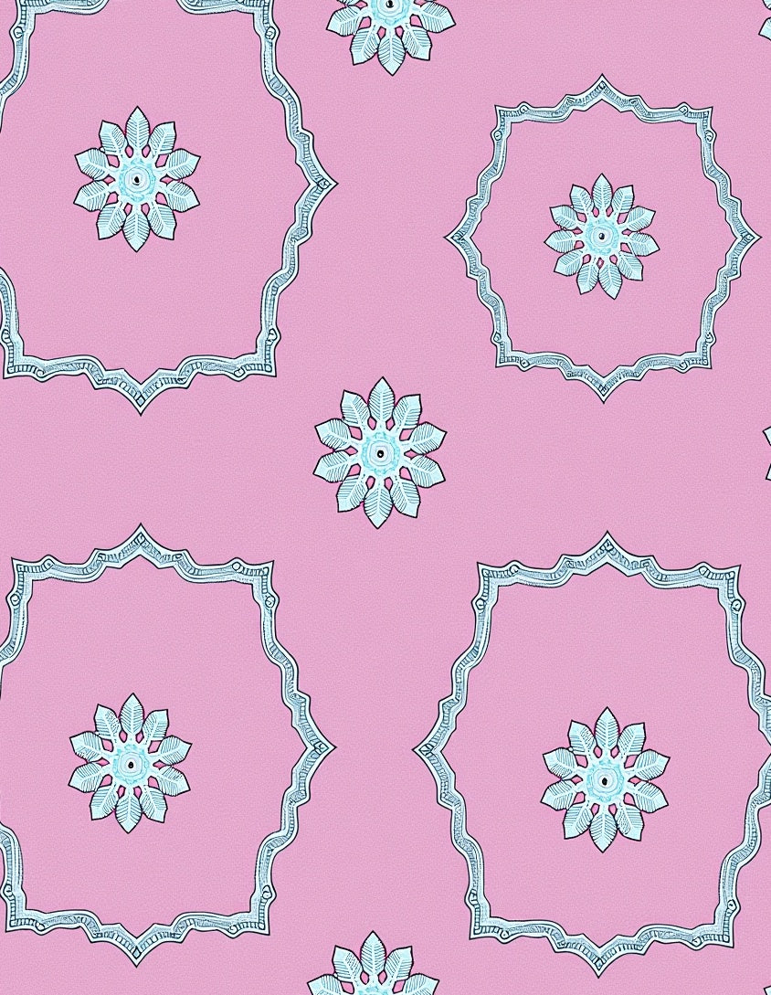 Light Pink Floral Medallion Frame Rug