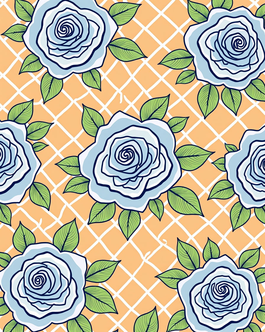 Light Blue Rose Garden Pattern Rug