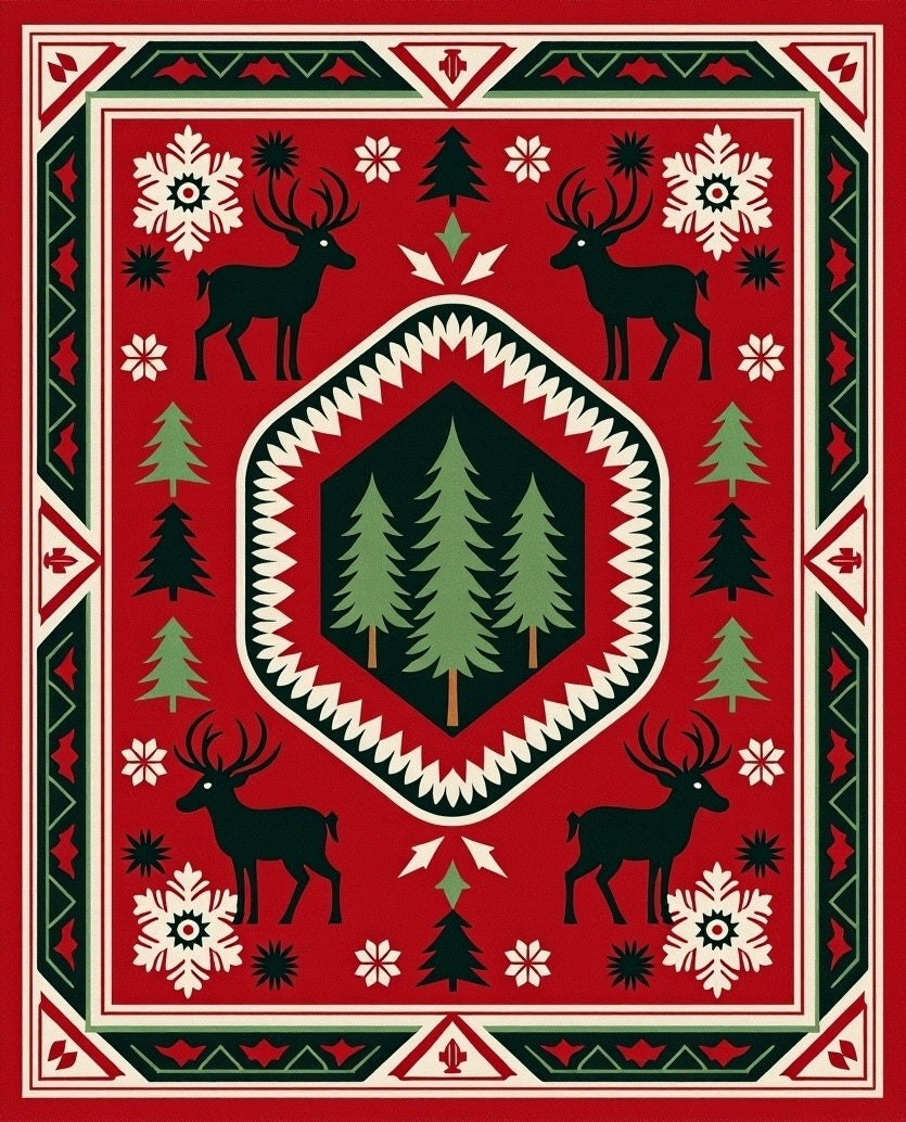 Rustic Woodland Deer Tree Motif Rug