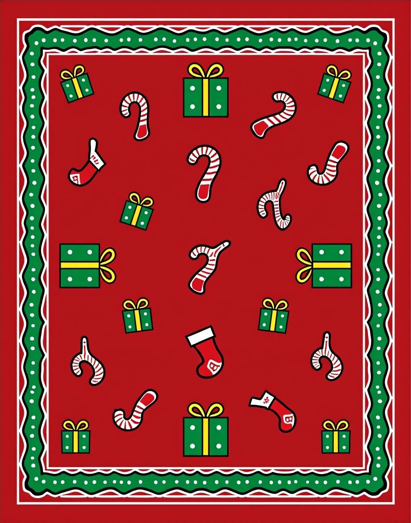 Festive Holiday Candy Cane Gifts Pattern Rug