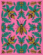 Whimsical Coral Flying Insect Garden Rug
