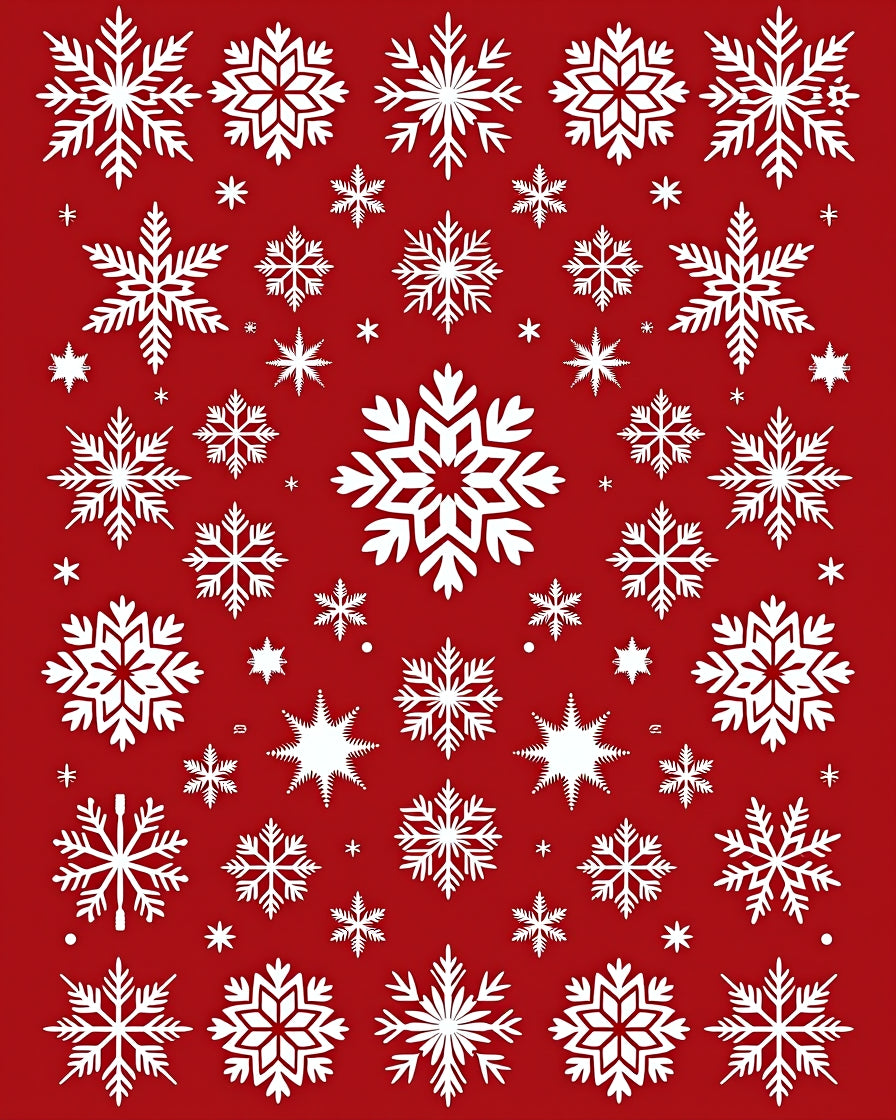 White Snowflakes Patterned Red Rug