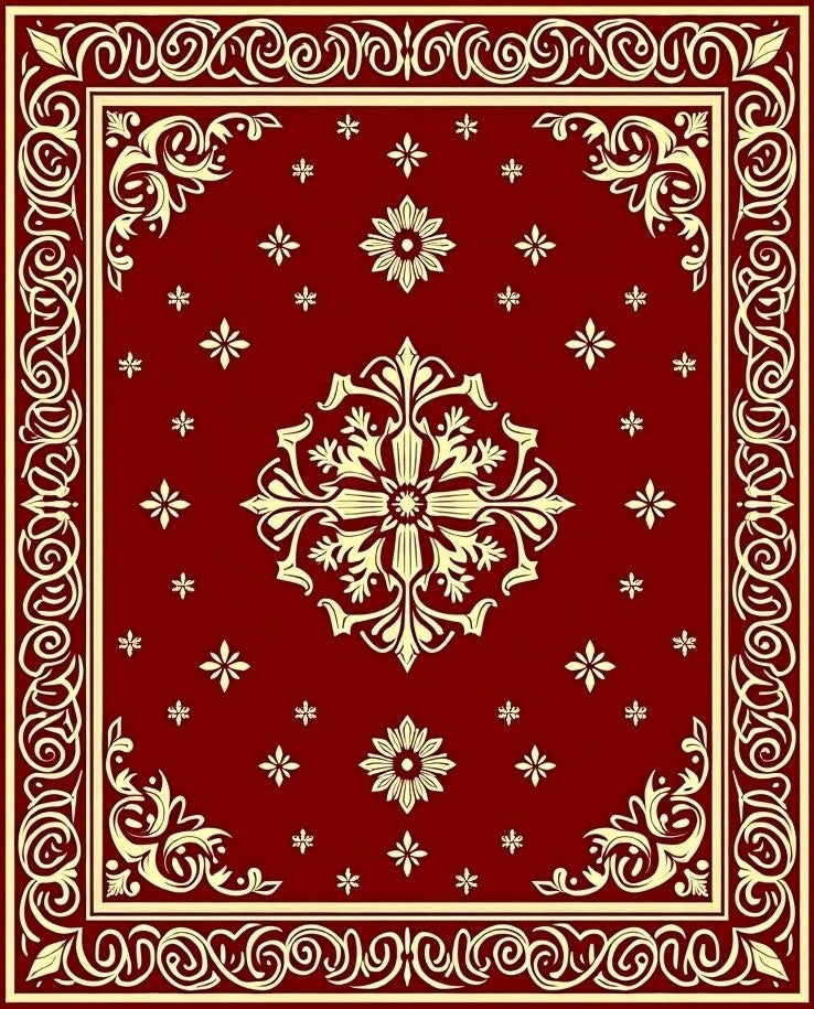 Antique Floral Border Red Rug