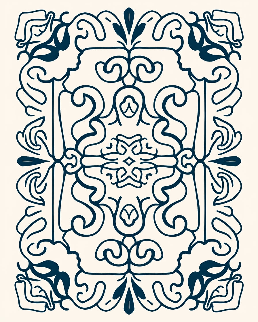 Ornate Dark Navy Scroll Pattern Rug