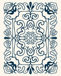 Ornate Dark Navy Scroll Pattern Rug