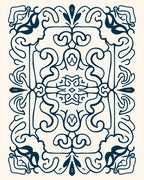 Ornate Dark Navy Scroll Pattern Rug