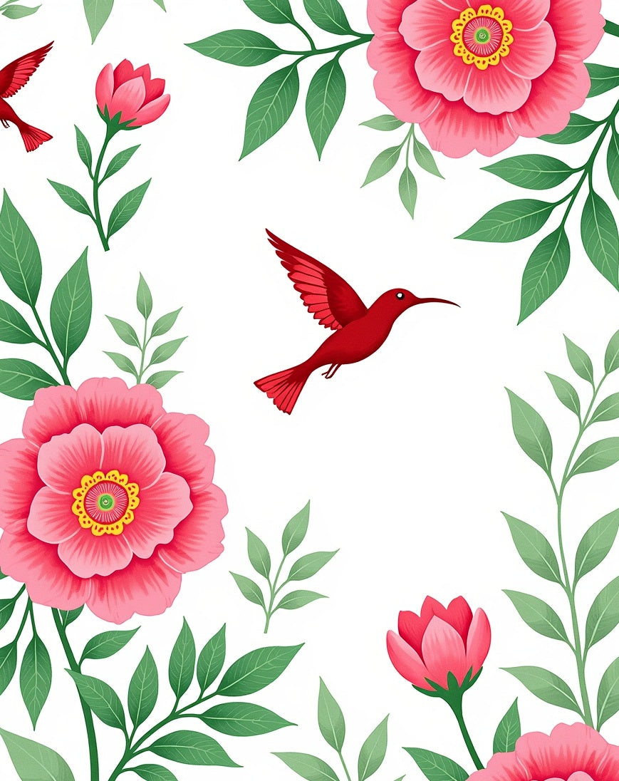 Red Hummingbird Floral Garden Design Rug